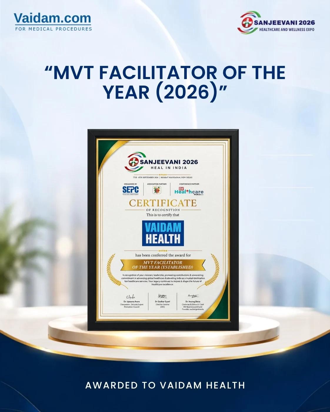 Vaidam Health certificates for Excellence in New Market Development and MVT Facilitator of the Year